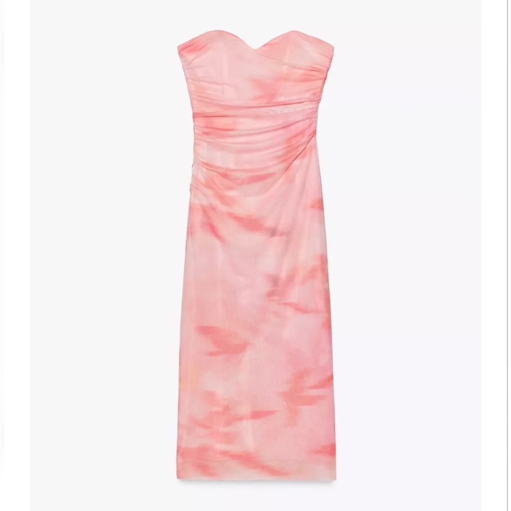 STRAPLESS PRINTED TULLE DRESS - Picture 5 of 6